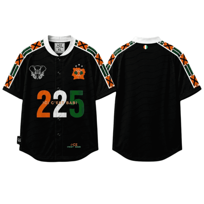 LE CODE 225 — Maillot Baseball Premium (Noir) - ICI C’EST BABI Côte d’Ivoire